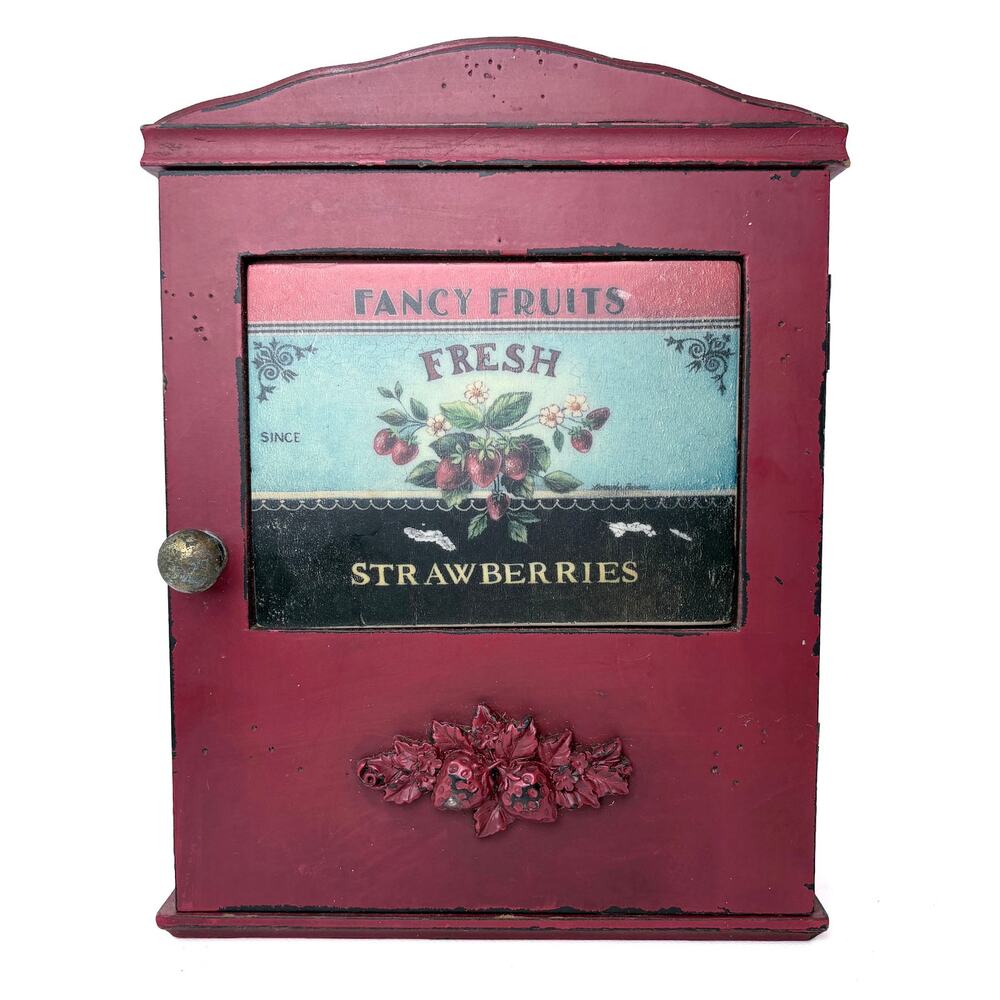 Vintage Wood Distressed Wall Key Shelf 11x8x3 In Strawberries Farmhouse Style